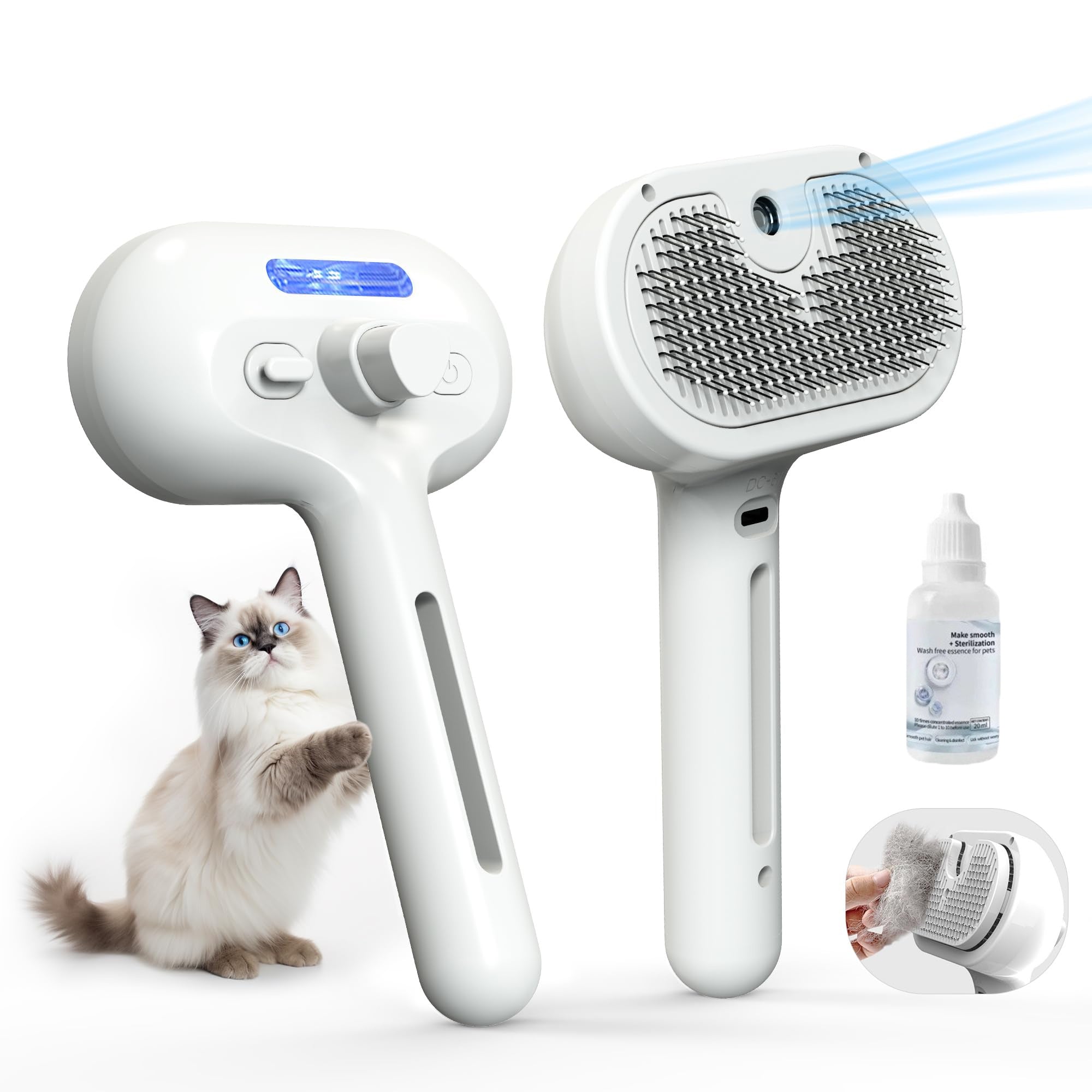Cool Mist Self Cleaning Pet Steam Brush Cats Dogs