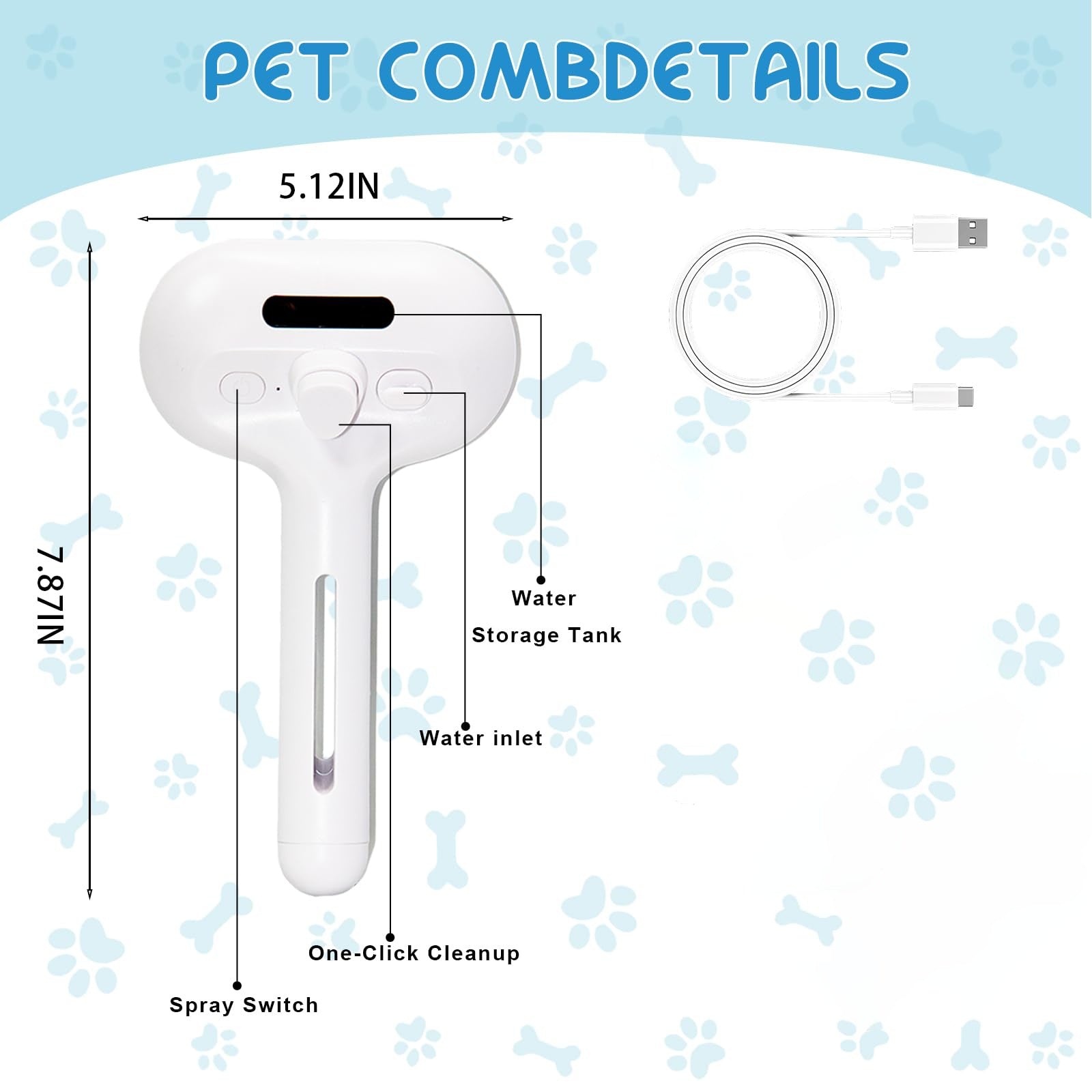 Cool Mist Self Cleaning Pet Steam Brush Cats Dogs