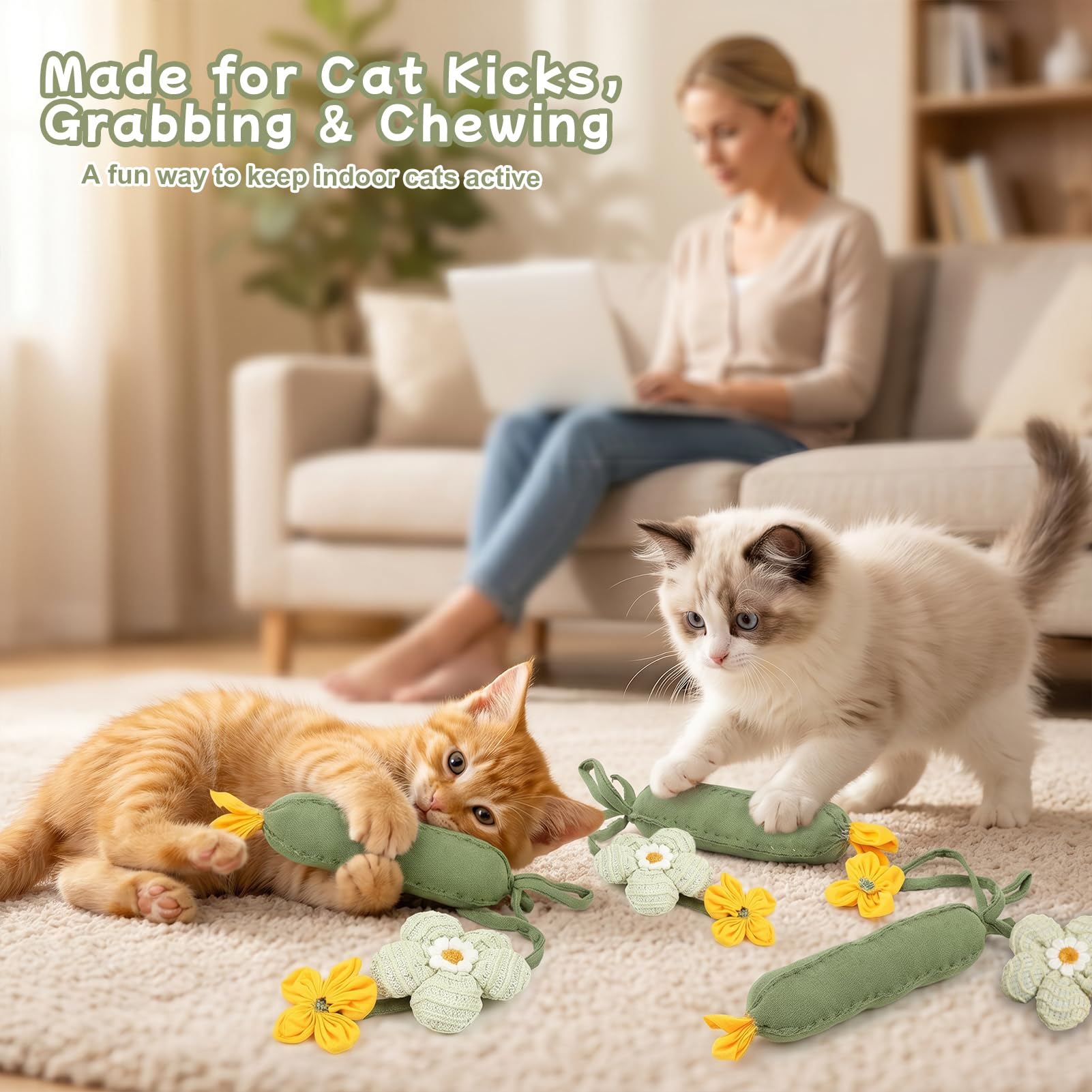 3PCS Cucumber Catnip Kicker Plush Toys for Indoor Cats