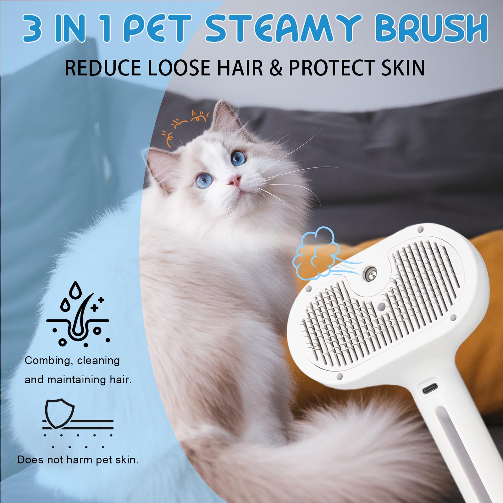 Cool Mist Self Cleaning Pet Steam Brush Cats Dogs