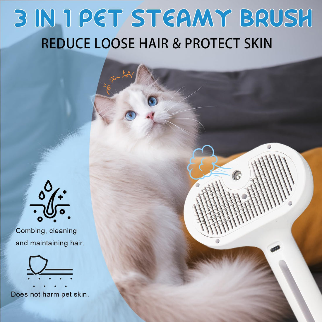 Cool Mist Self Cleaning Pet Steam Brush Cats Dogs