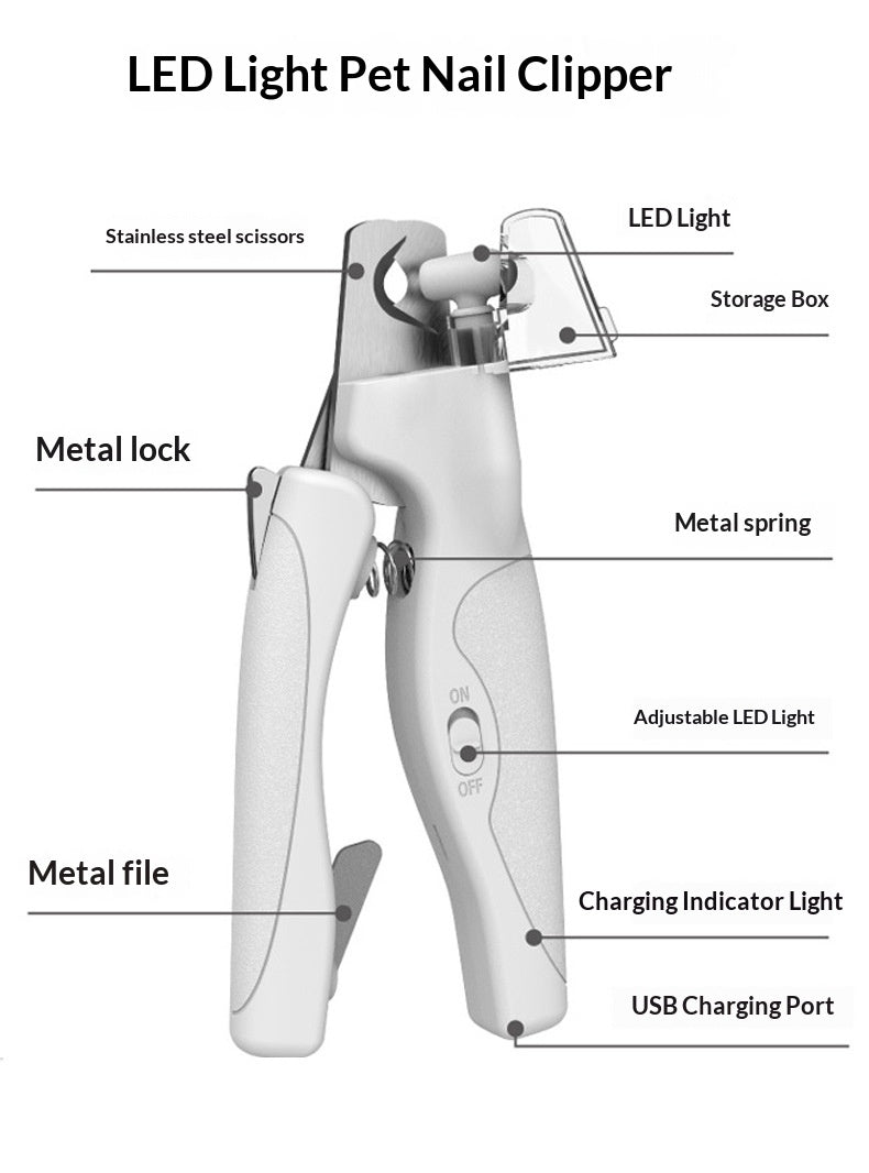 Rechargeable LED Pet Nail Clipper Grooming Tool