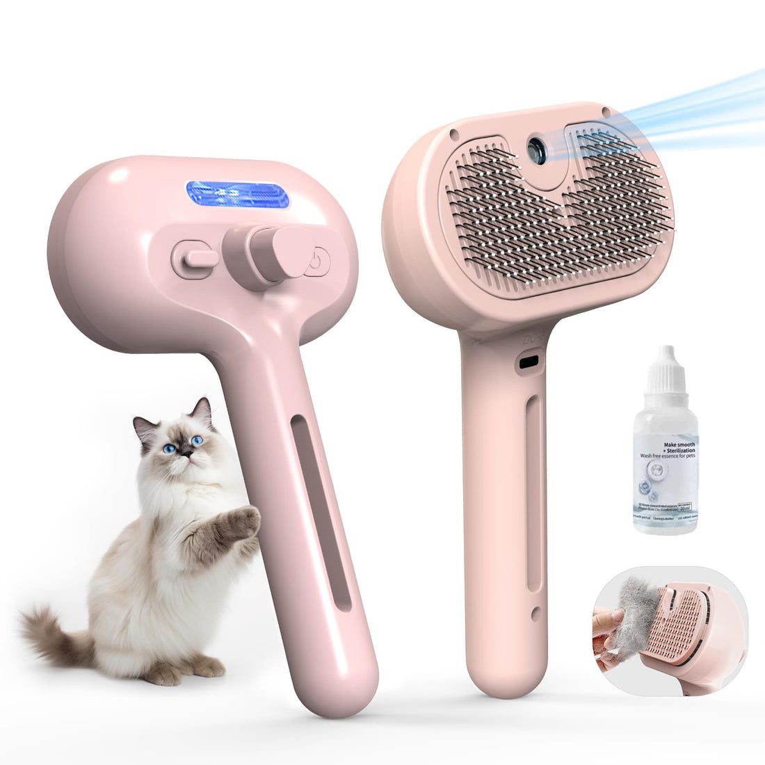 Cool Mist Self Cleaning Pet Steam Brush Cats Dogs