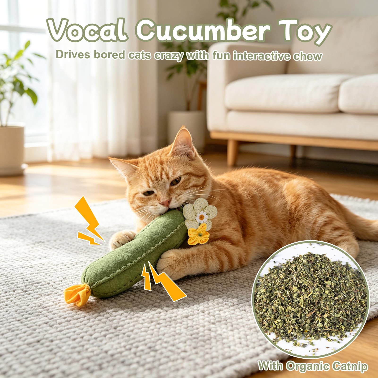 3PCS Cucumber Catnip Kicker Plush Toys for Indoor Cats