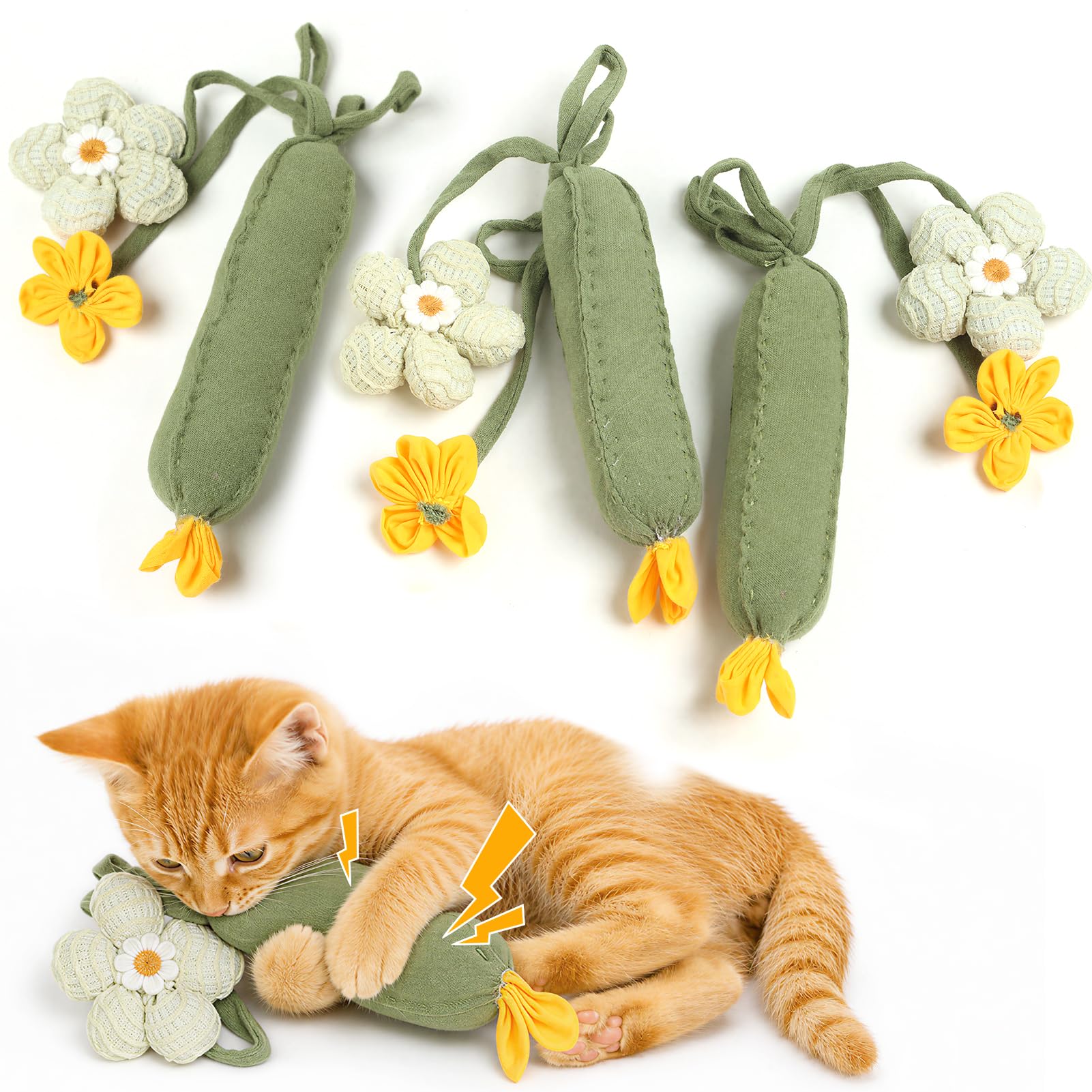 3PCS Cucumber Catnip Kicker Plush Toys for Indoor Cats