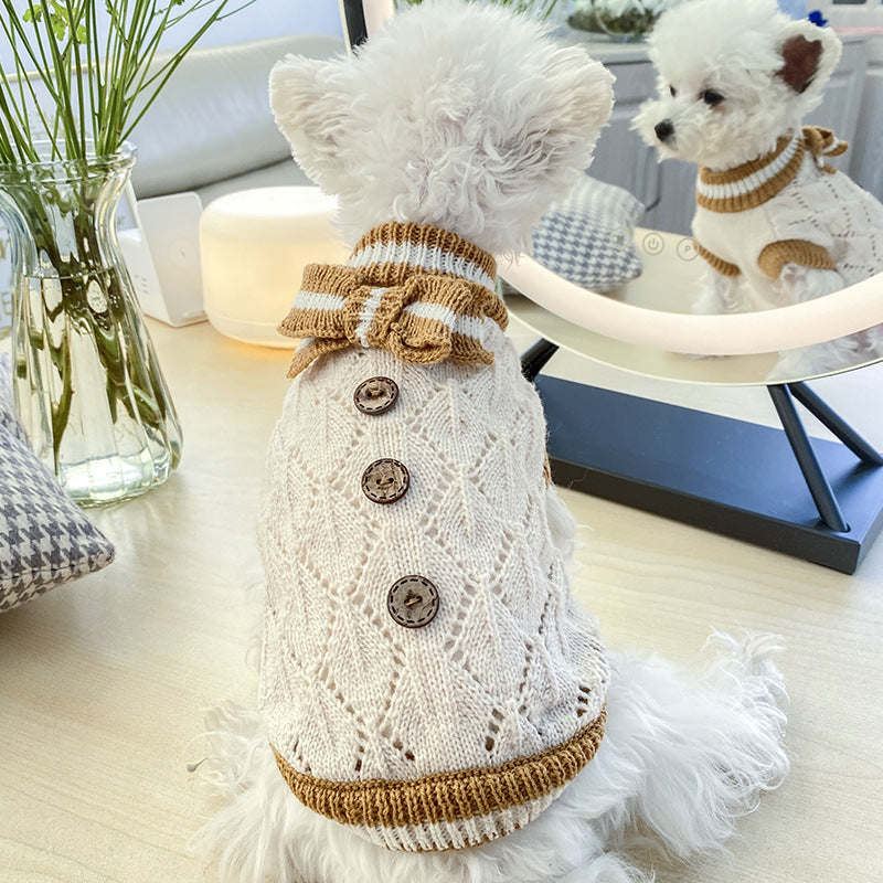 Bowknot Hollow Knit Dog Cat Sweater Costume