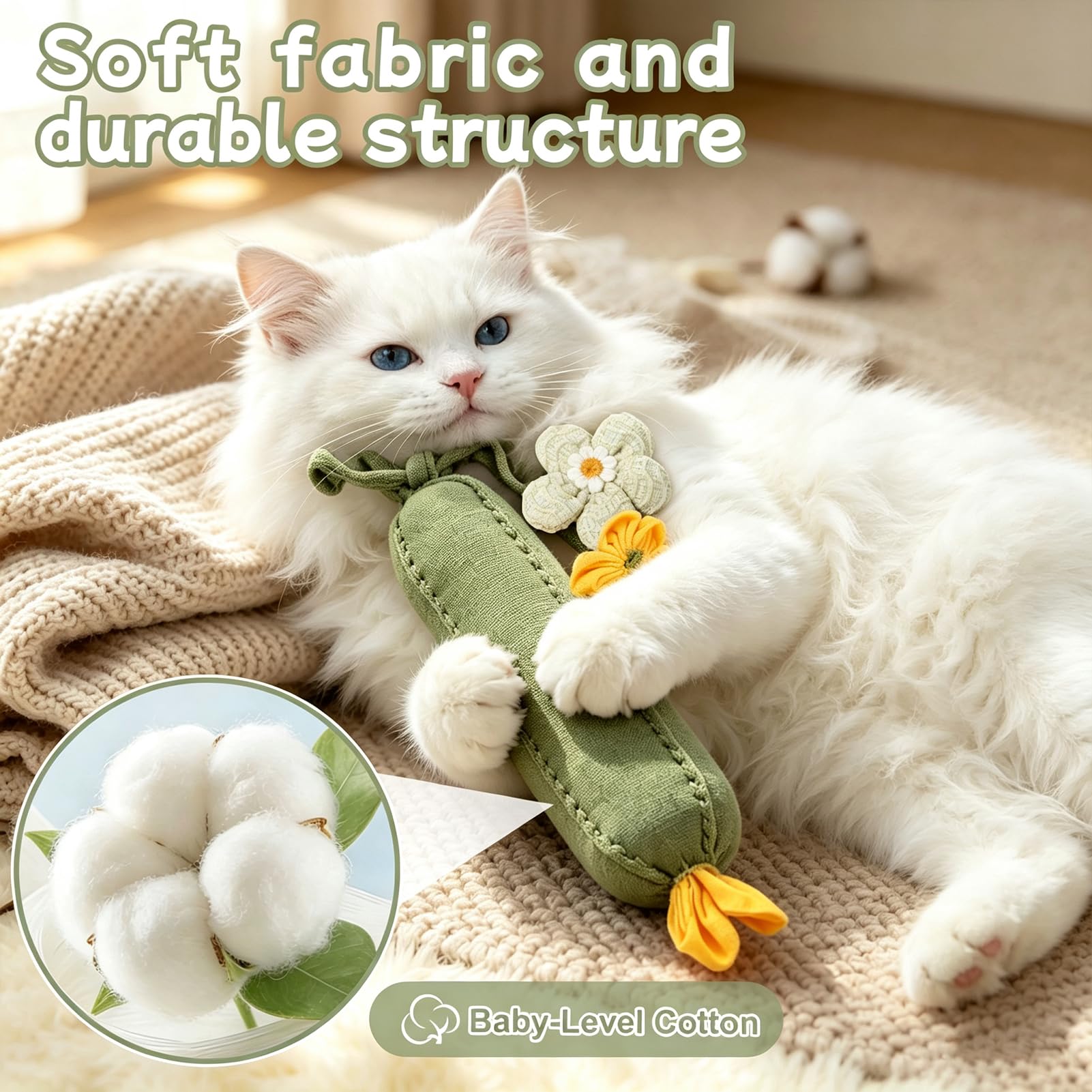 3PCS Cucumber Catnip Kicker Plush Toys for Indoor Cats