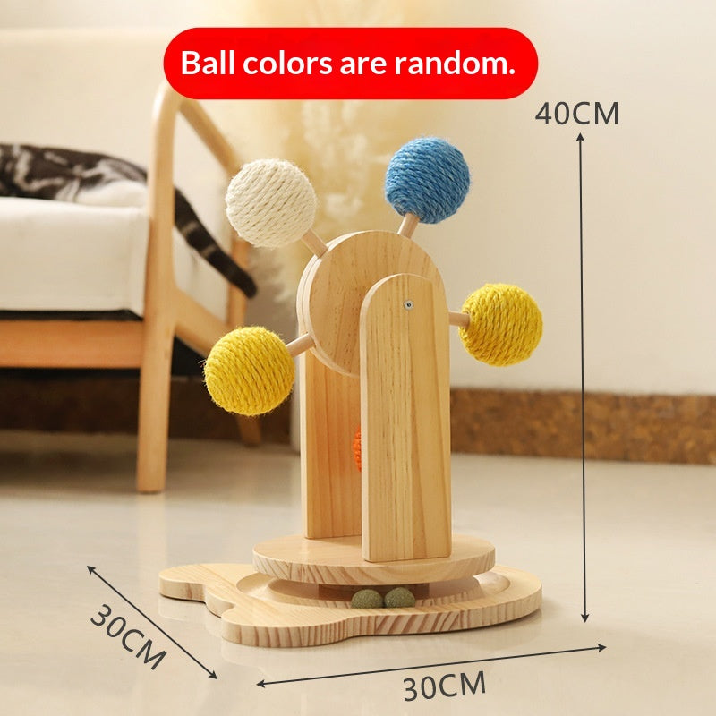 Solid Wood Cat Scratching Turntable Toy with Hemp
