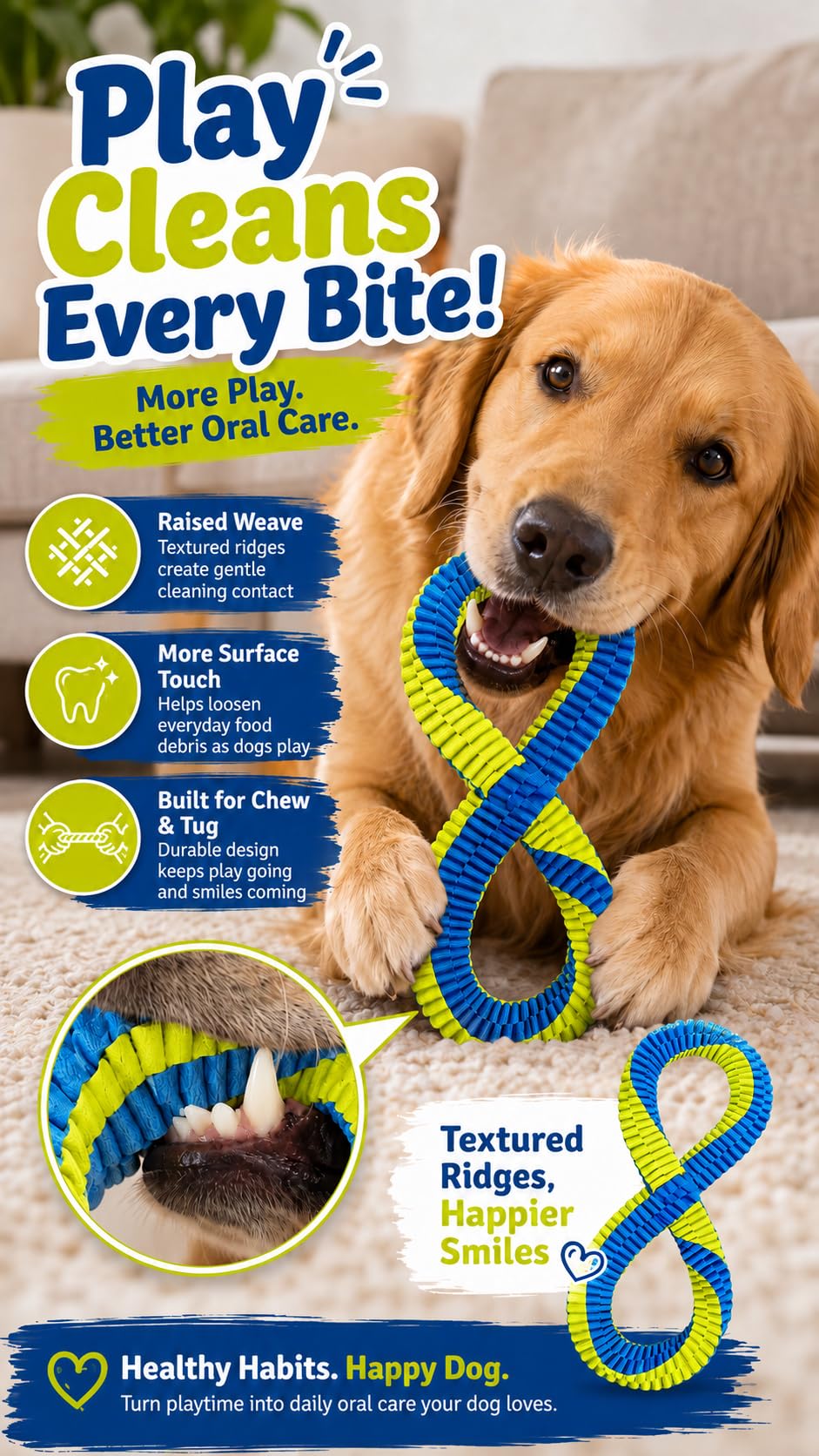 Dental Cleaning Tug Toy for Dogs Textured Weave