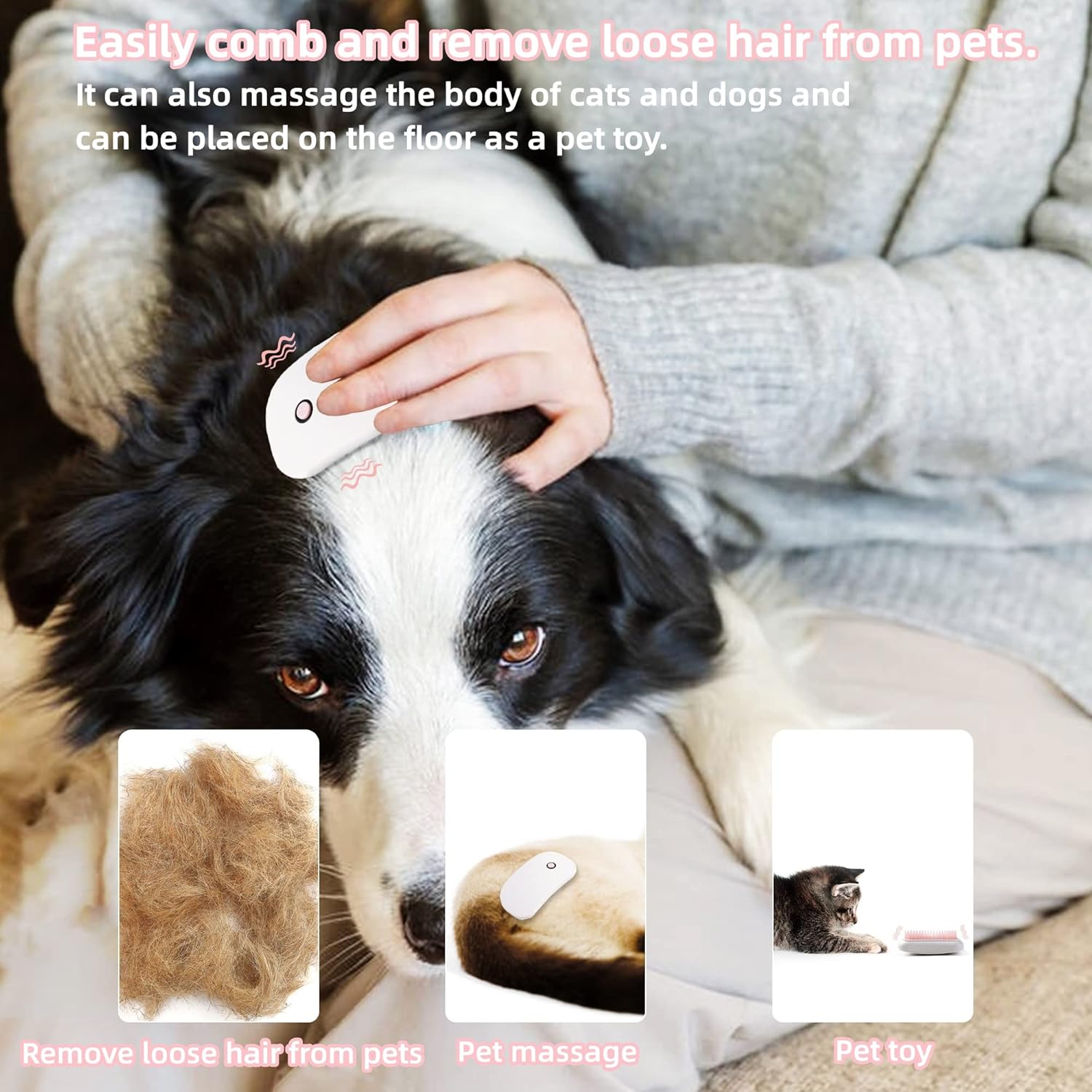 Electric Vibrating Massage Brush for Cats Dogs Pink