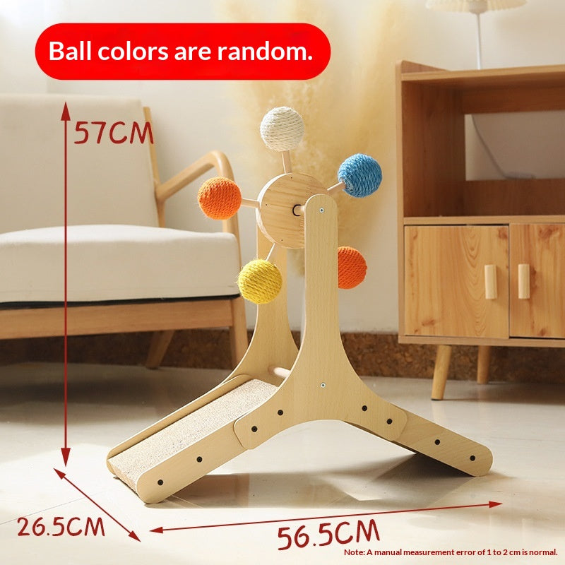 Solid Wood Cat Scratching Turntable Toy with Hemp