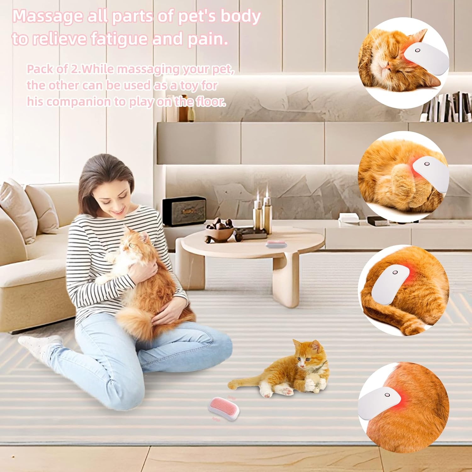 Electric Vibrating Massage Brush for Cats Dogs Pink