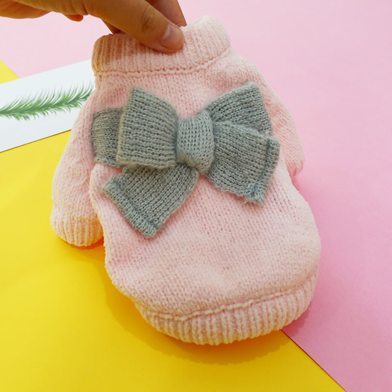 Bowknot Hollow Knit Dog Cat Sweater Costume