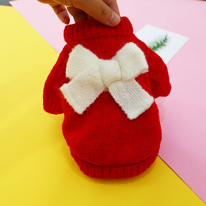 Bowknot Hollow Knit Dog Cat Sweater Costume