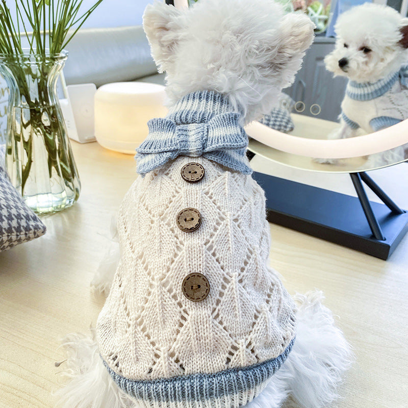 Bowknot Hollow Knit Dog Cat Sweater Costume
