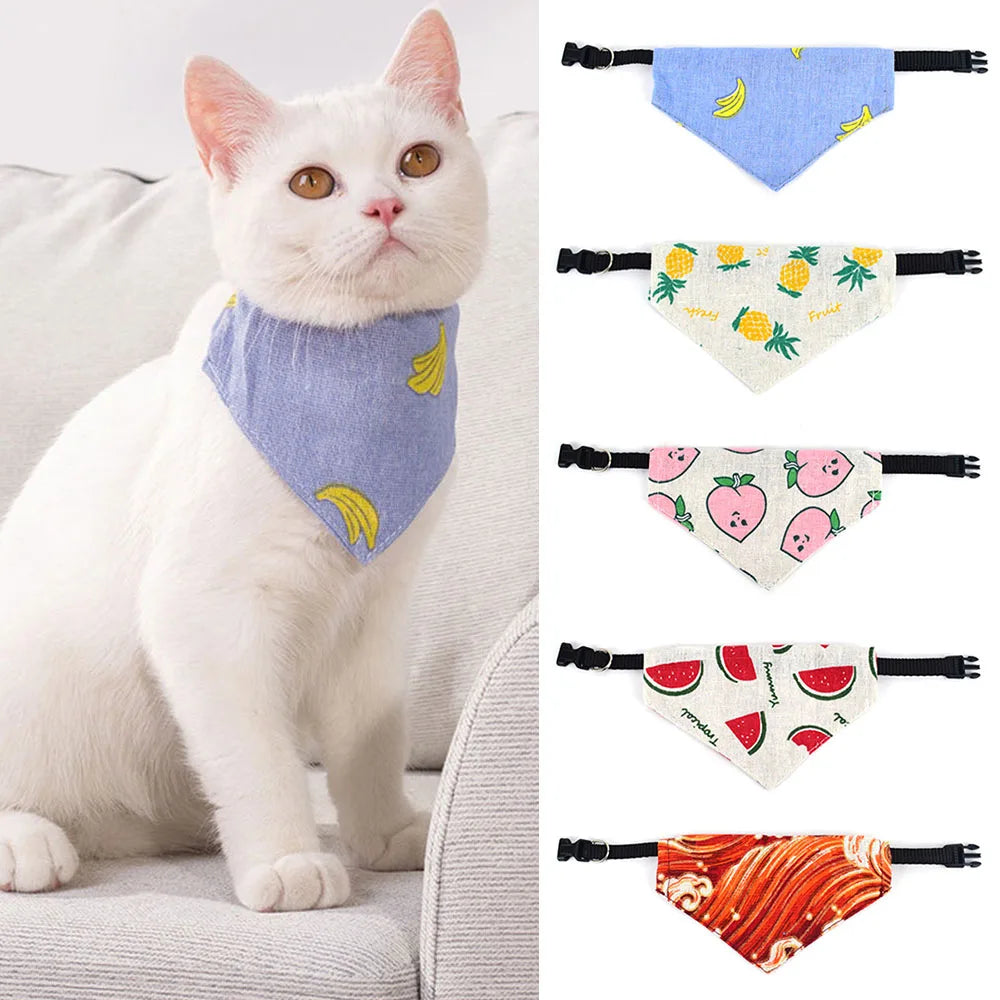 Adjustable Linen Cat Dog Bandana Bow Tie Collar