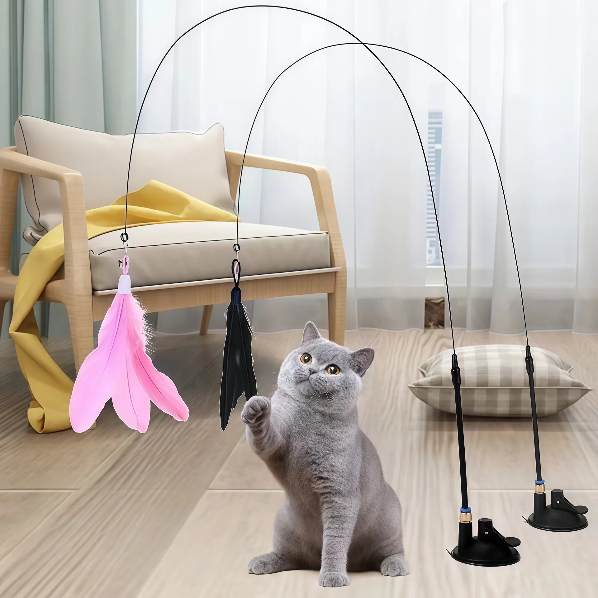 Cat Teaser Pole Feather Bell Suction Cup Toy