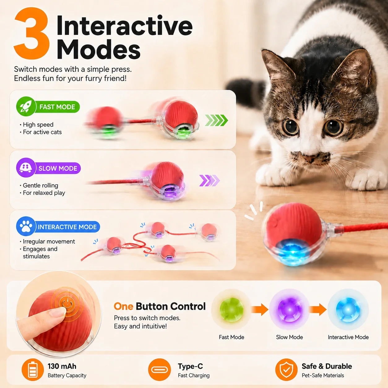 Automatic Rolling Rechargeable Smart Interactive Cat Ball Toy