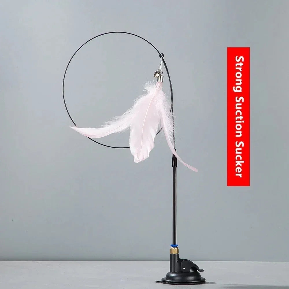 Cat Teaser Pole Feather Bell Suction Cup Toy