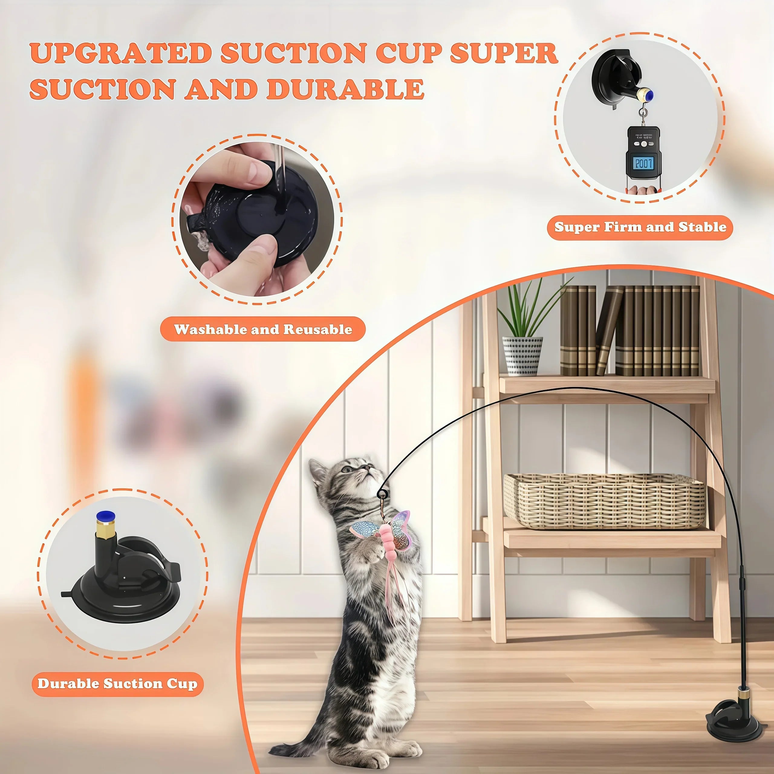 Cat Teaser Pole Feather Bell Suction Cup Toy