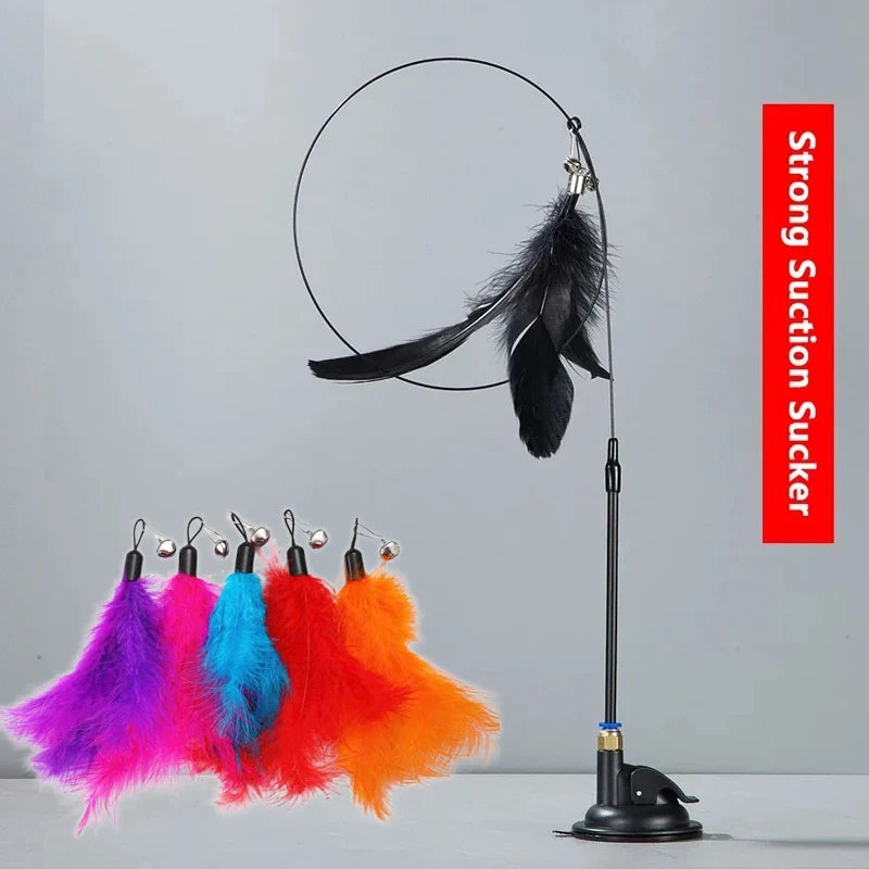Cat Teaser Pole Feather Bell Suction Cup Toy