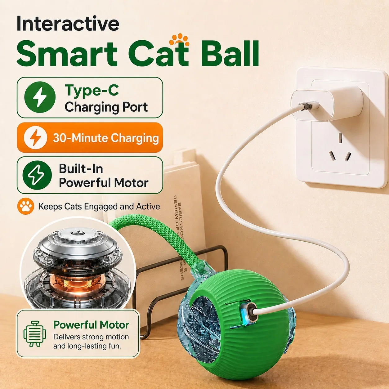 Automatic Rolling Rechargeable Smart Interactive Cat Ball Toy