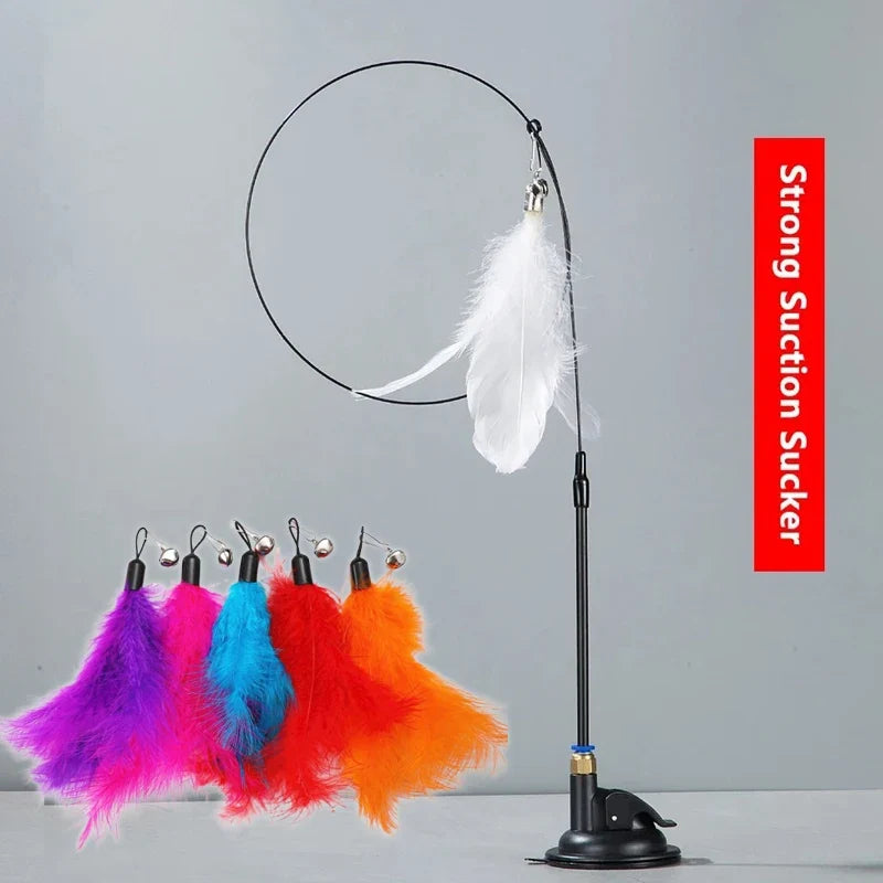 Cat Teaser Pole Feather Bell Suction Cup Toy