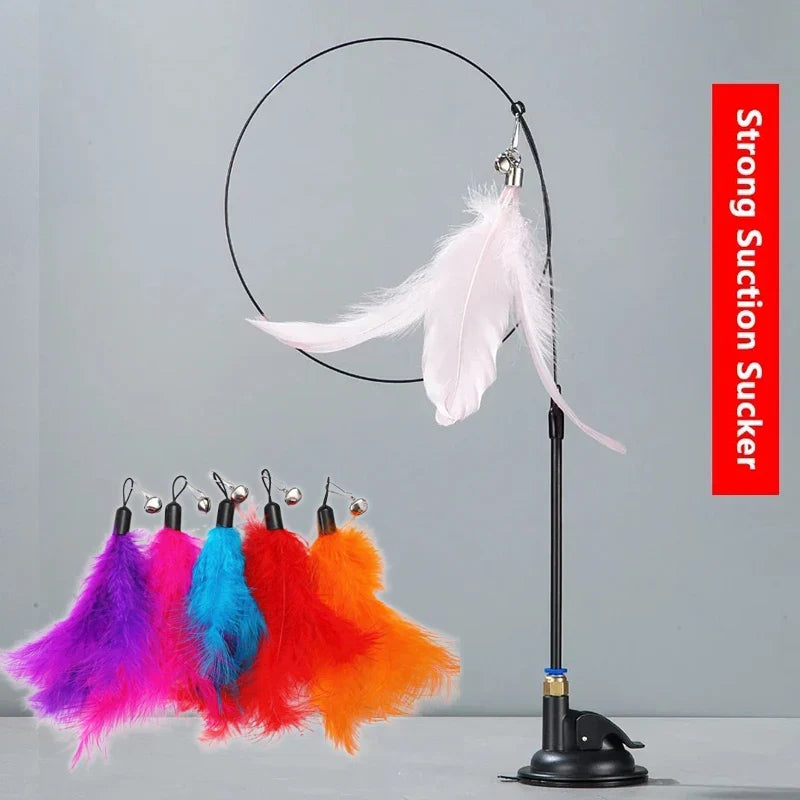 Cat Teaser Pole Feather Bell Suction Cup Toy