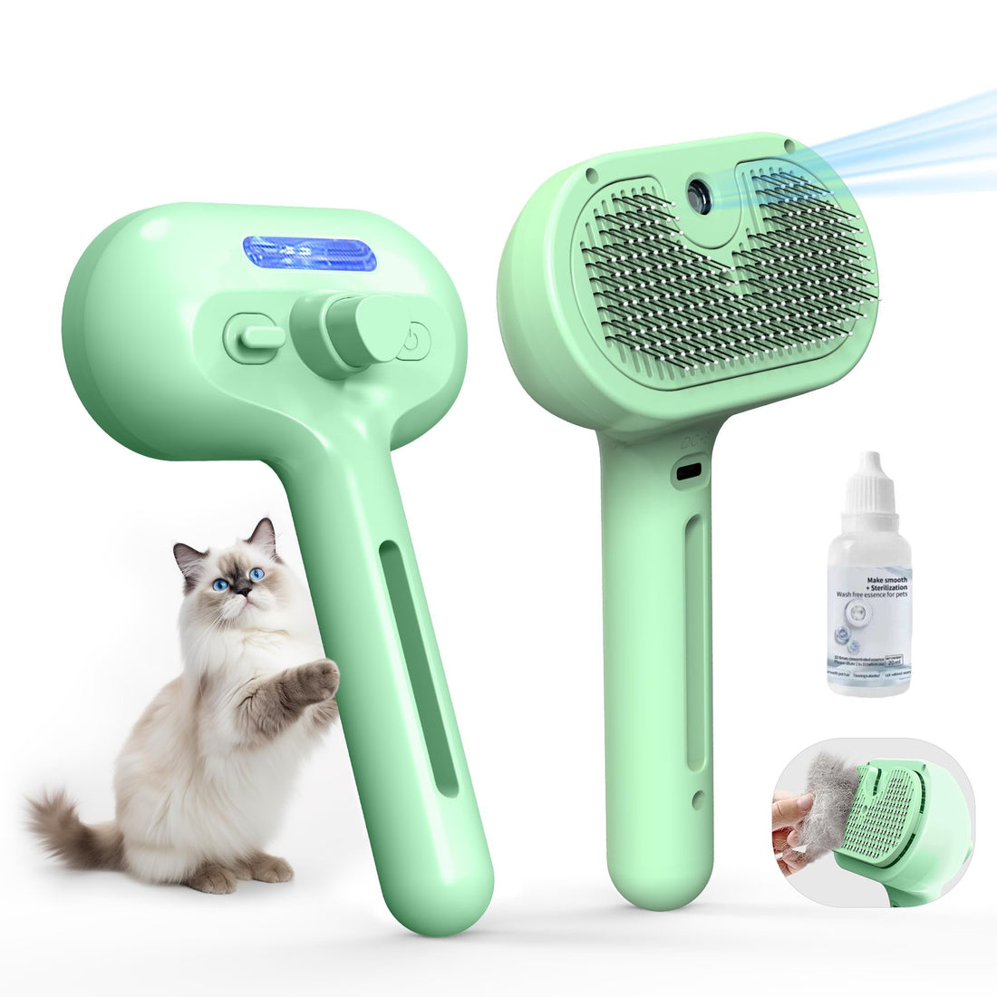 Cool Mist Self Cleaning Pet Steam Brush Cats Dogs