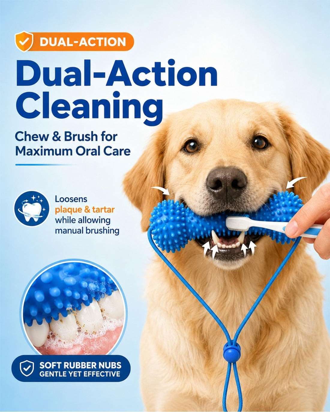 Dual Action Dog Dental Chew Toothbrush Cleaning Toy
