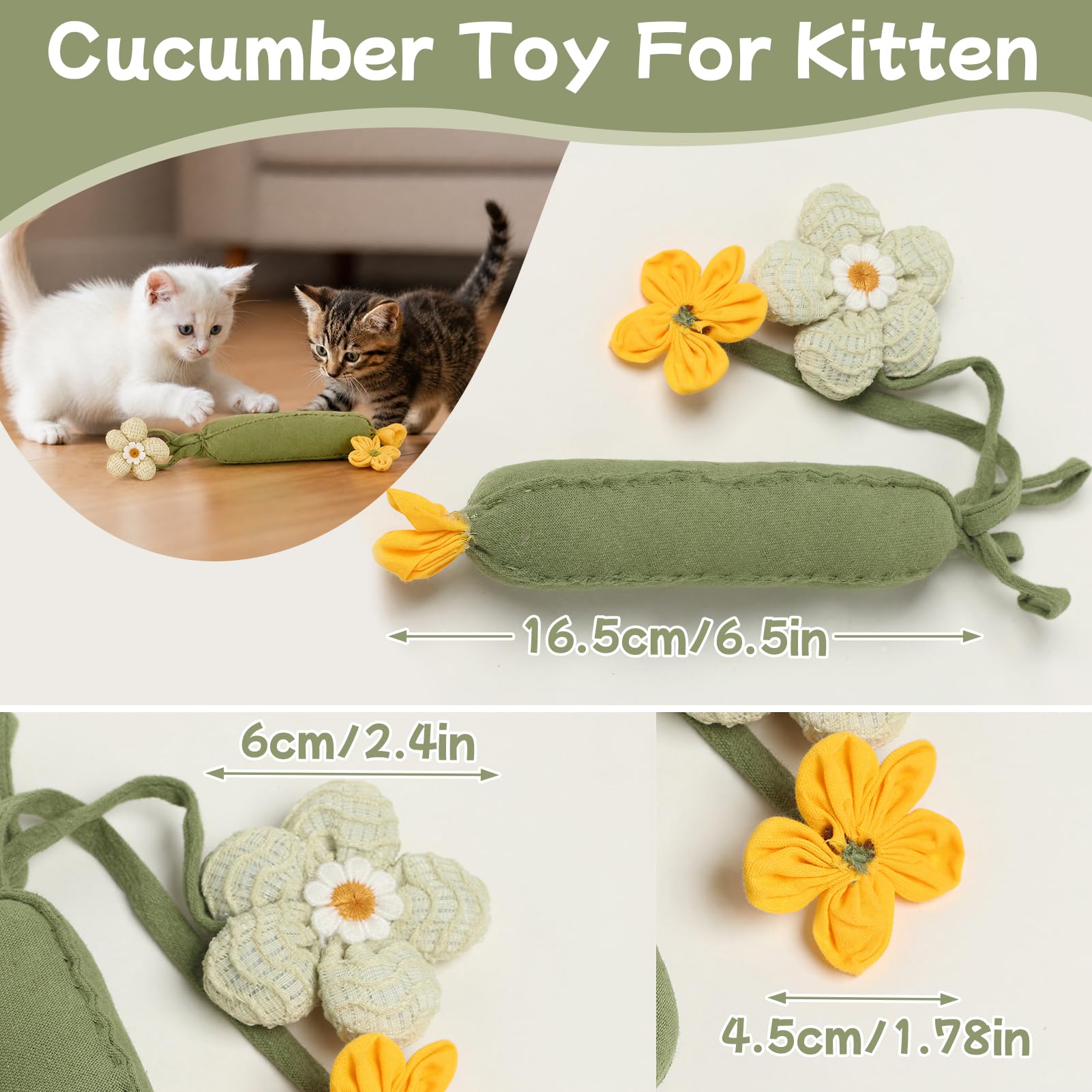 3PCS Cucumber Catnip Kicker Plush Toys for Indoor Cats