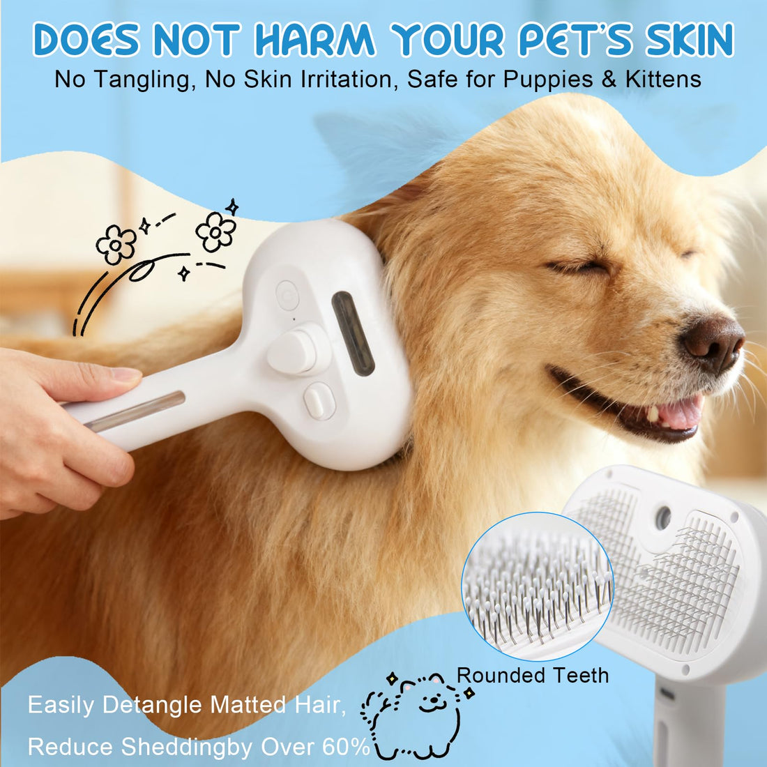 Cool Mist Self Cleaning Pet Steam Brush Cats Dogs