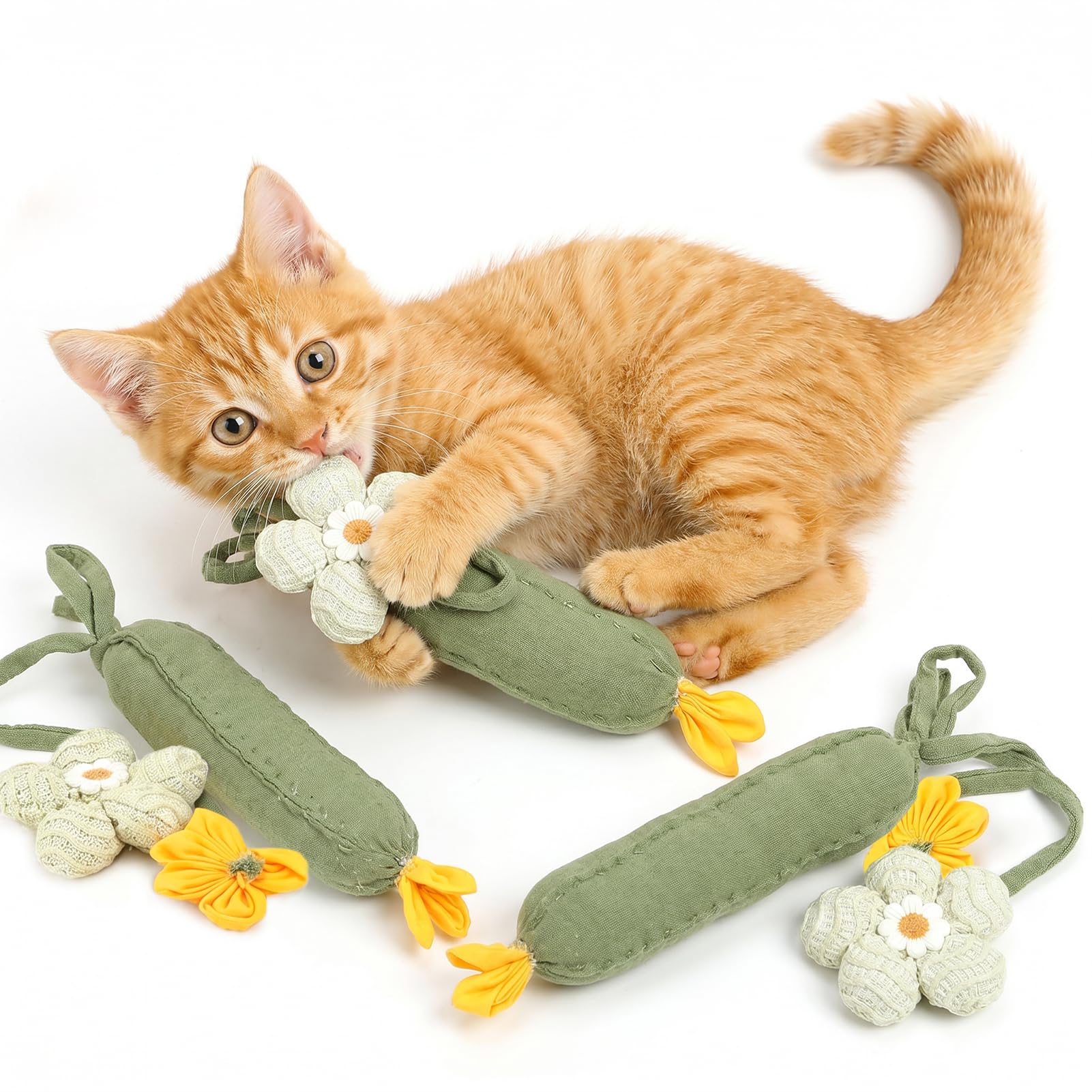 3PCS Cucumber Catnip Kicker Plush Toys for Indoor Cats