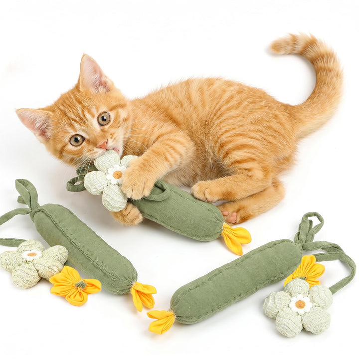 3PCS Cucumber Catnip Kicker Plush Toys for Indoor Cats