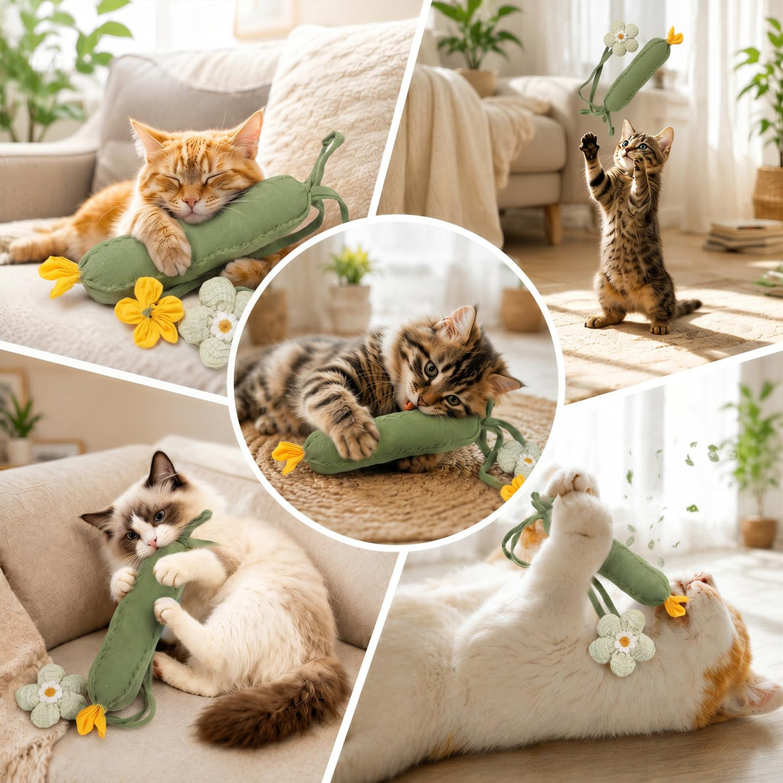 3PCS Cucumber Catnip Kicker Plush Toys for Indoor Cats