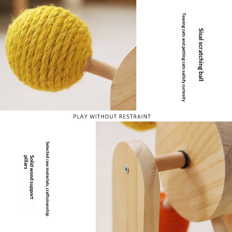 Solid Wood Cat Scratching Turntable Toy with Hemp