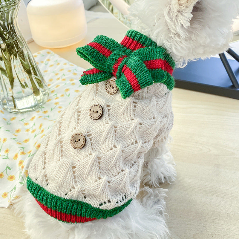 Bowknot Hollow Knit Dog Cat Sweater Costume