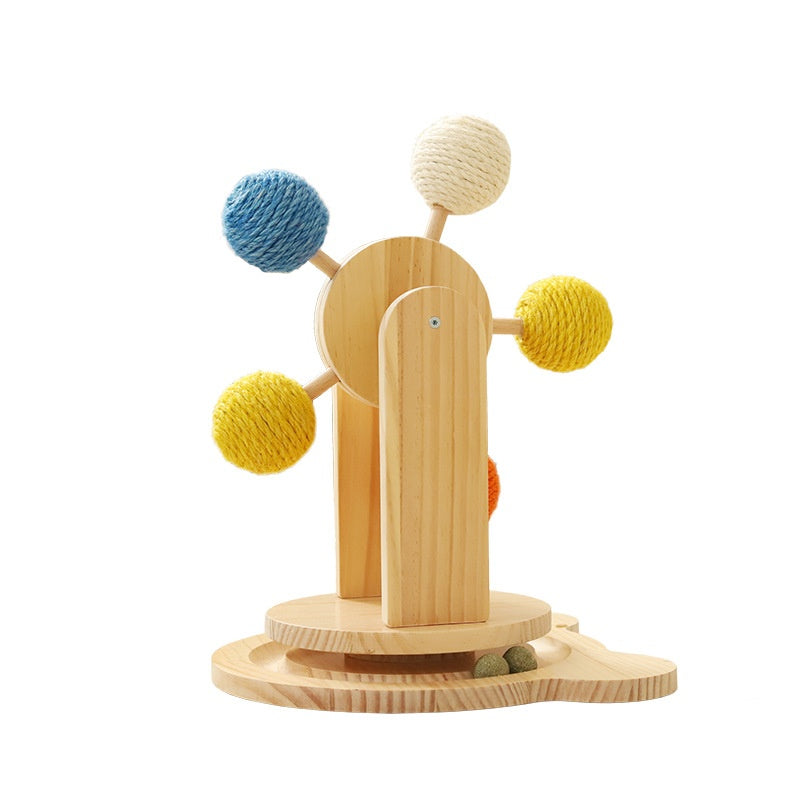 Solid Wood Cat Scratching Turntable Toy with Hemp