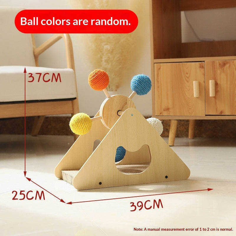 Solid Wood Cat Scratching Turntable Toy with Hemp